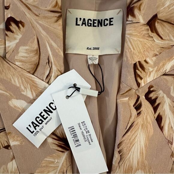 L'AGENCE Brooke Leaf Print Cropped Blazer Honey Multi Tonal Palm Feather… - Picture 5 of 8